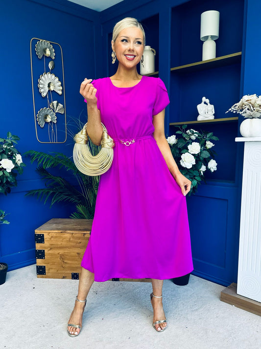 Sadie Gold Belt Detail Midi Dress Orchid