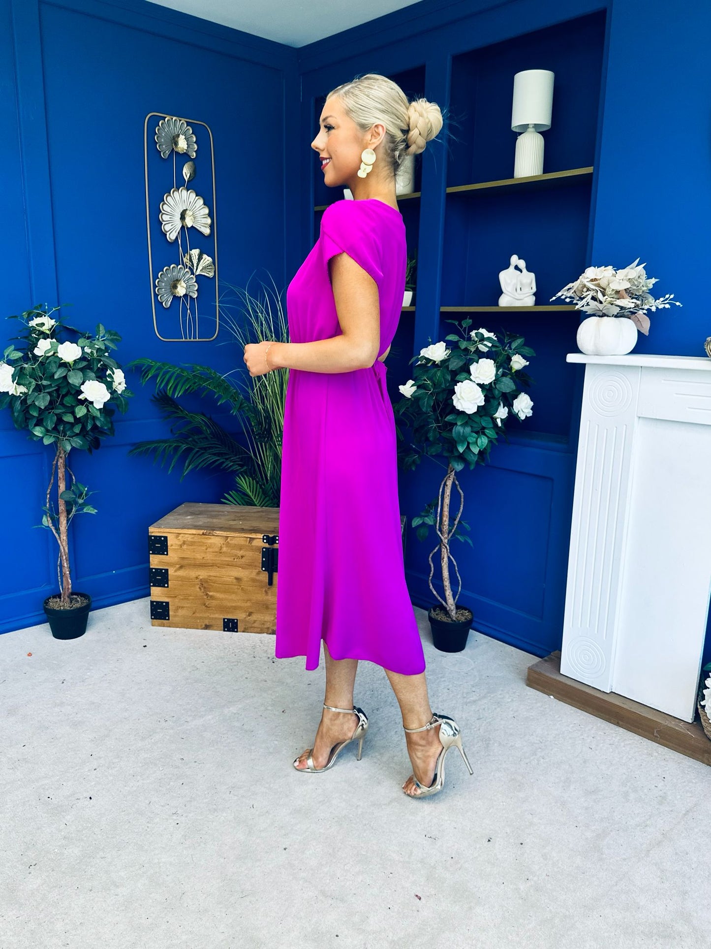 Sadie Gold Belt Detail Midi Dress Orchid