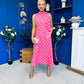 Rita High Neck Bow Detail Midi Dress Polka Cerise