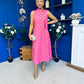 Rita High Neck Bow Detail Midi Dress Polka Cerise
