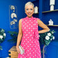 Rita High Neck Bow Detail Midi Dress Polka Cerise