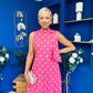 Rita High Neck Bow Detail Midi Dress Polka Cerise