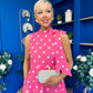 Rita High Neck Bow Detail Midi Dress Polka Cerise