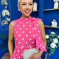 Rita High Neck Bow Detail Midi Dress Polka Cerise