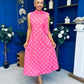 Rita High Neck Bow Detail Midi Dress Polka Cerise