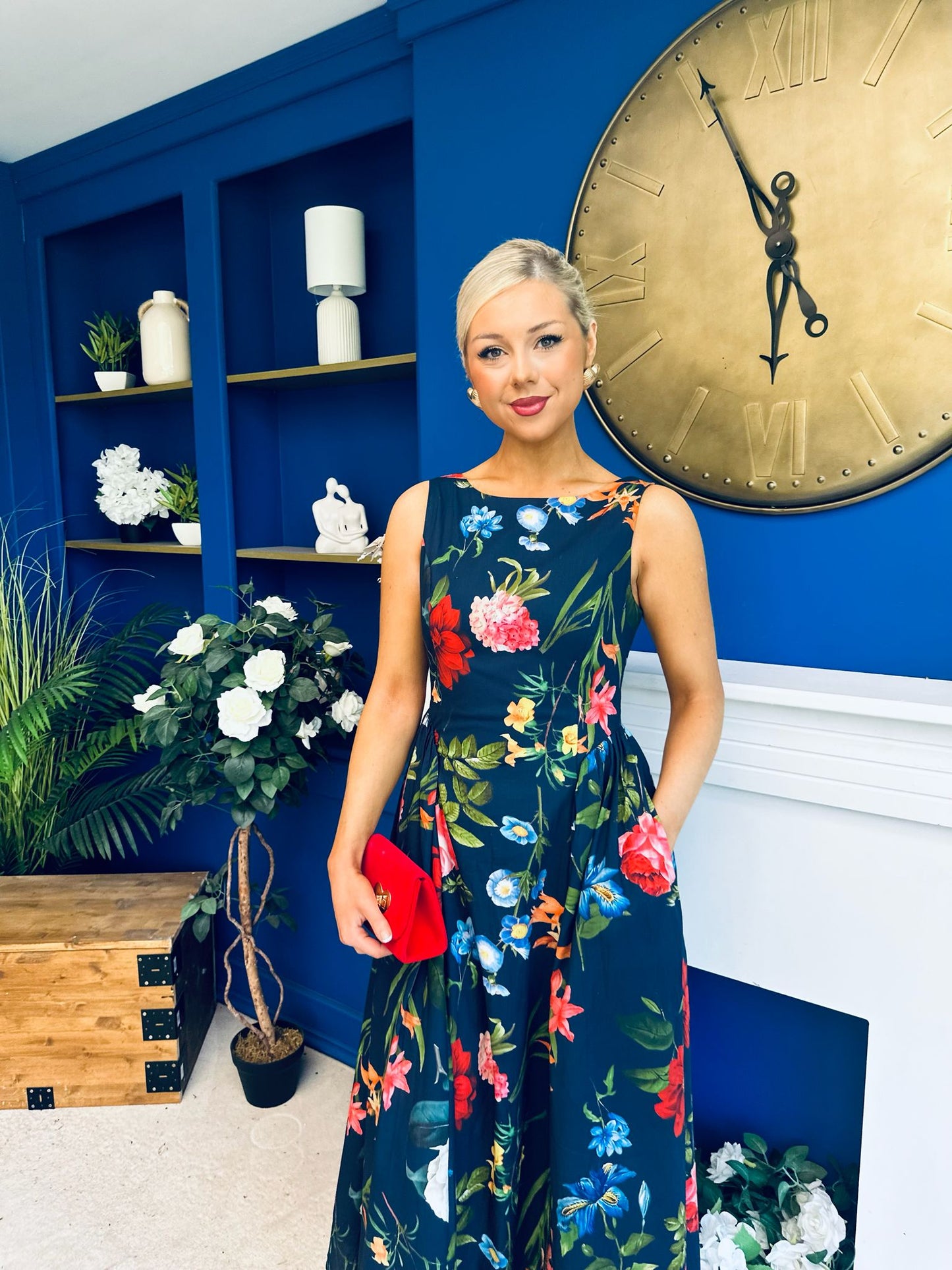 Grayson Detailed Midi Dress Floral Navy