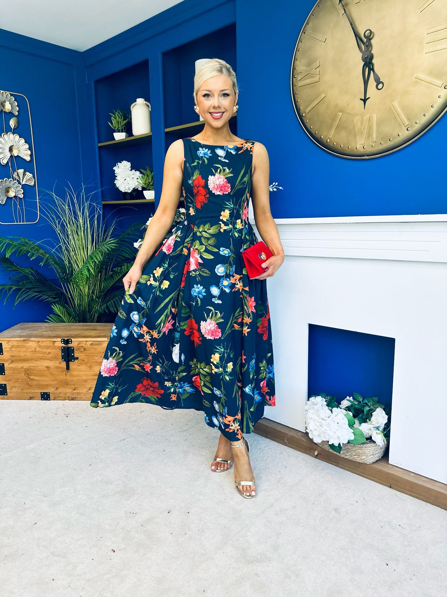 Grayson Detailed Midi Dress Floral Navy