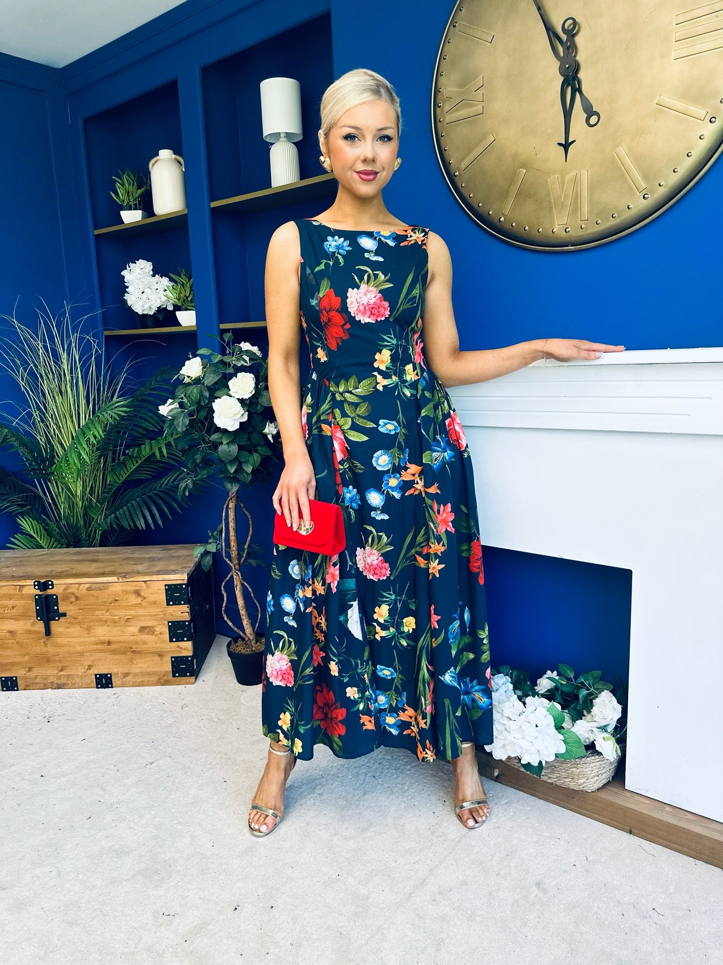 Grayson Detailed Midi Dress Floral Navy