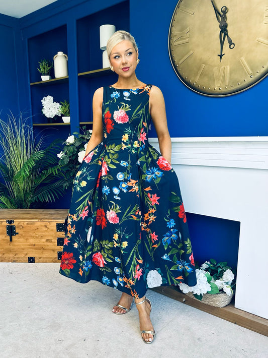 Grayson Detailed Midi Dress Floral Navy