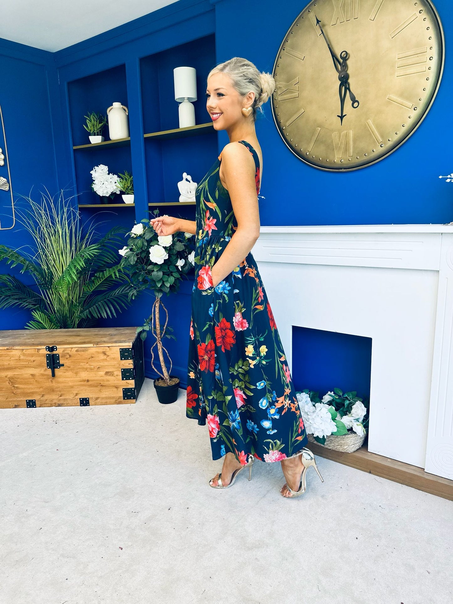 Grayson Detailed Midi Dress Floral Navy
