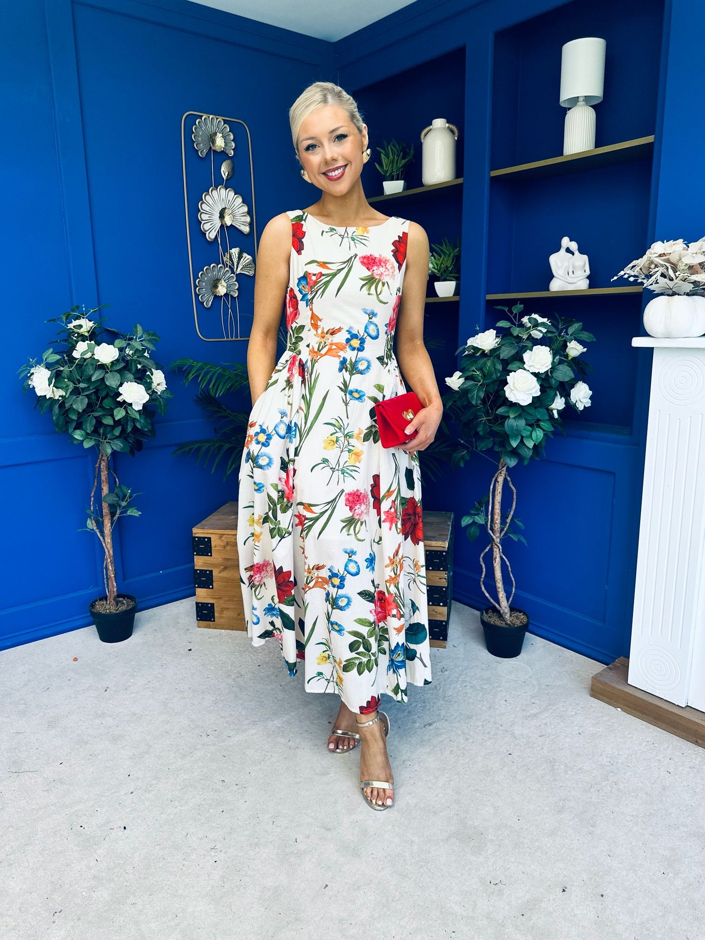 Grayson Detailed Midi Dress Floral Cream