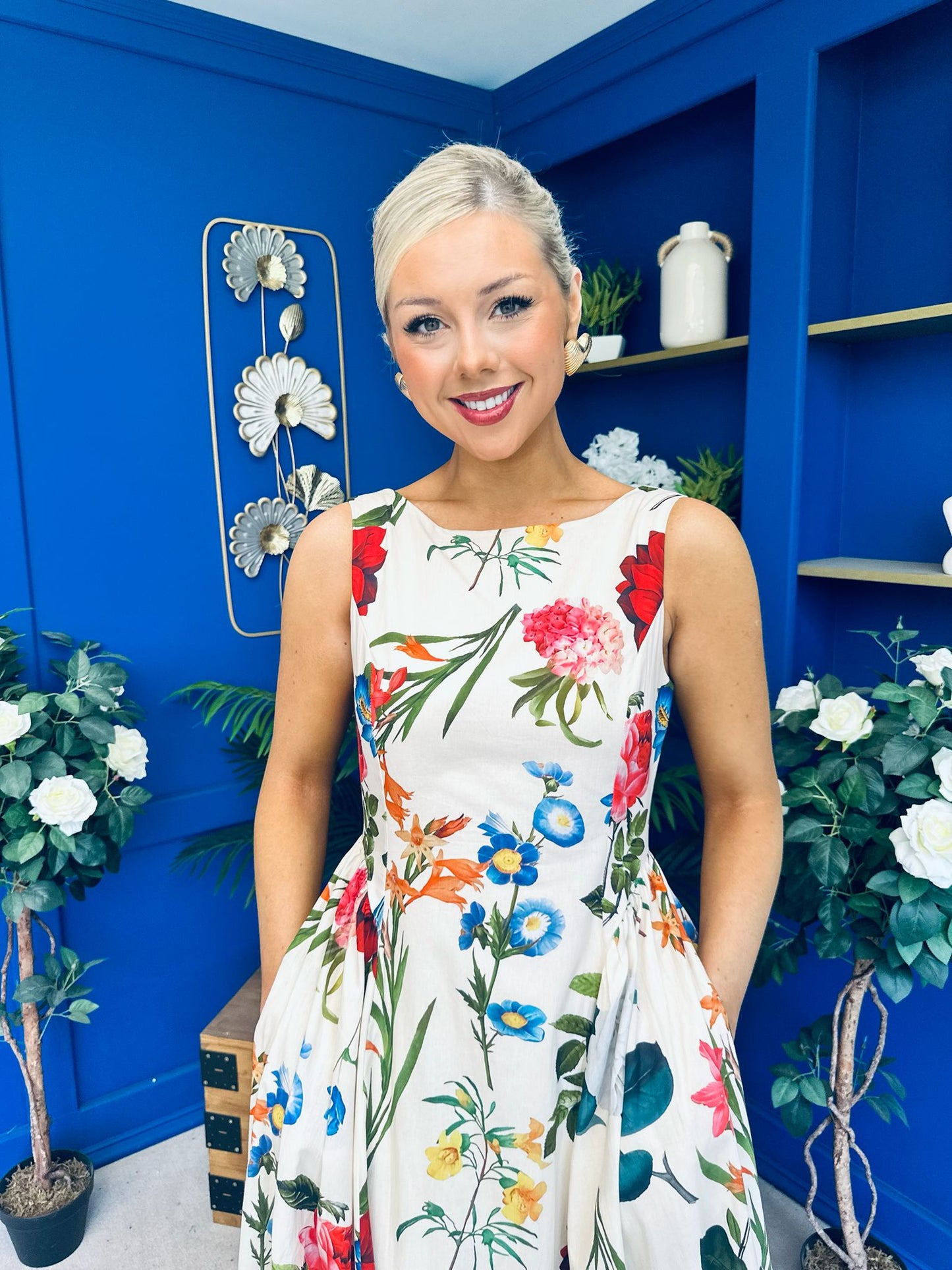 Grayson Detailed Midi Dress Floral Cream