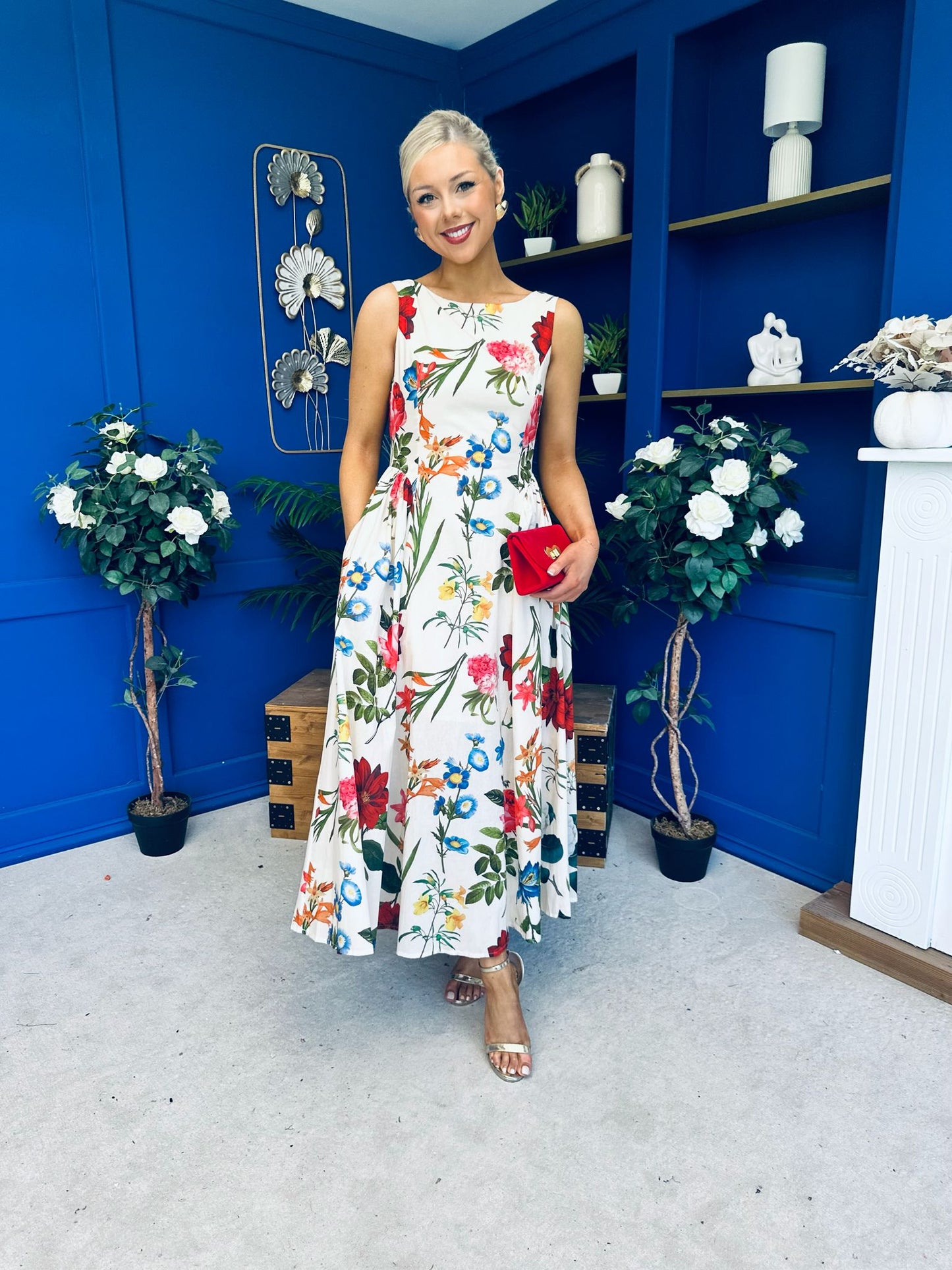 Grayson Detailed Midi Dress Floral Cream