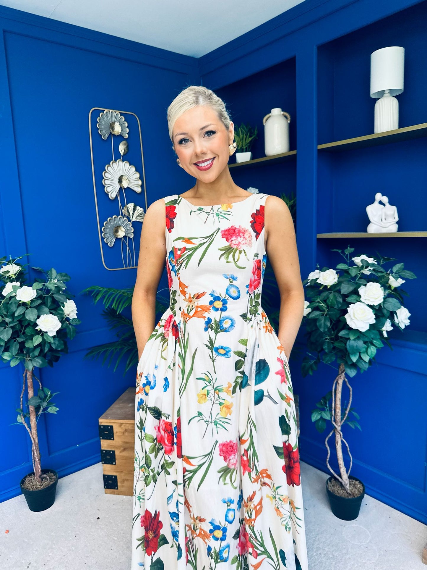 Grayson Detailed Midi Dress Floral Cream