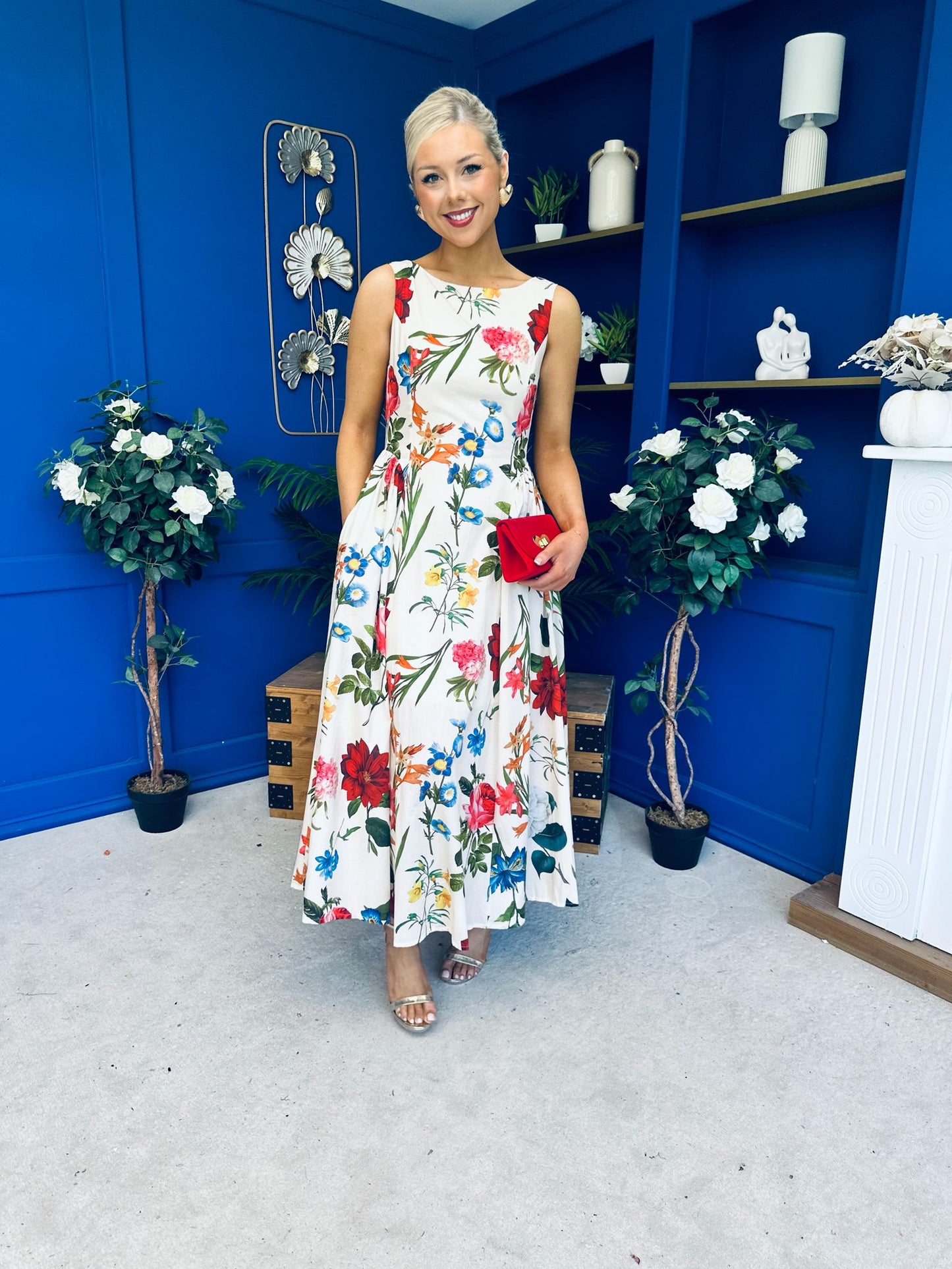 Grayson Detailed Midi Dress Floral Cream