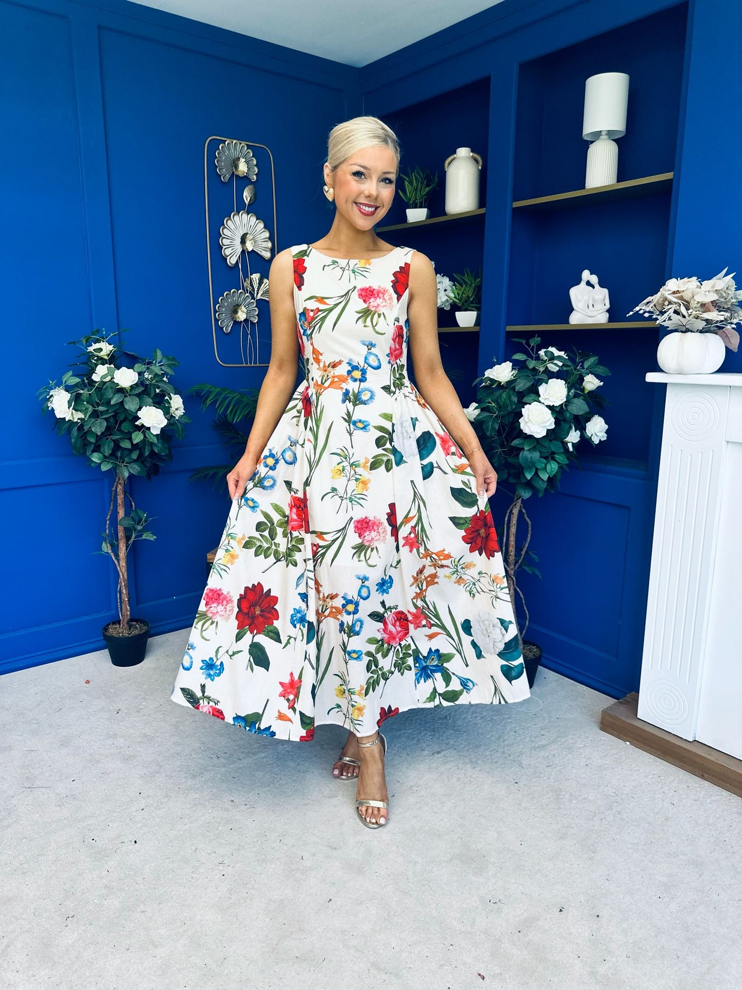 Grayson Detailed Midi Dress Floral Cream