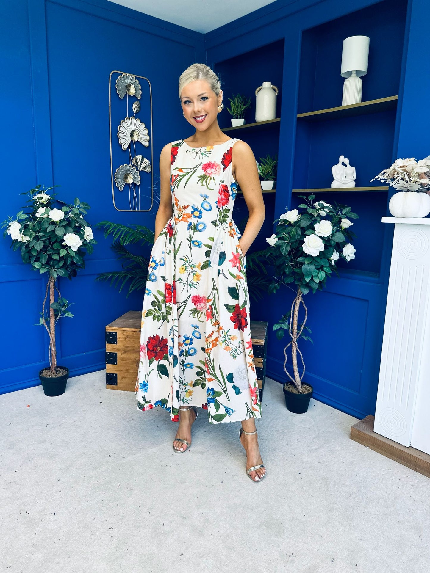 Grayson Detailed Midi Dress Floral Cream
