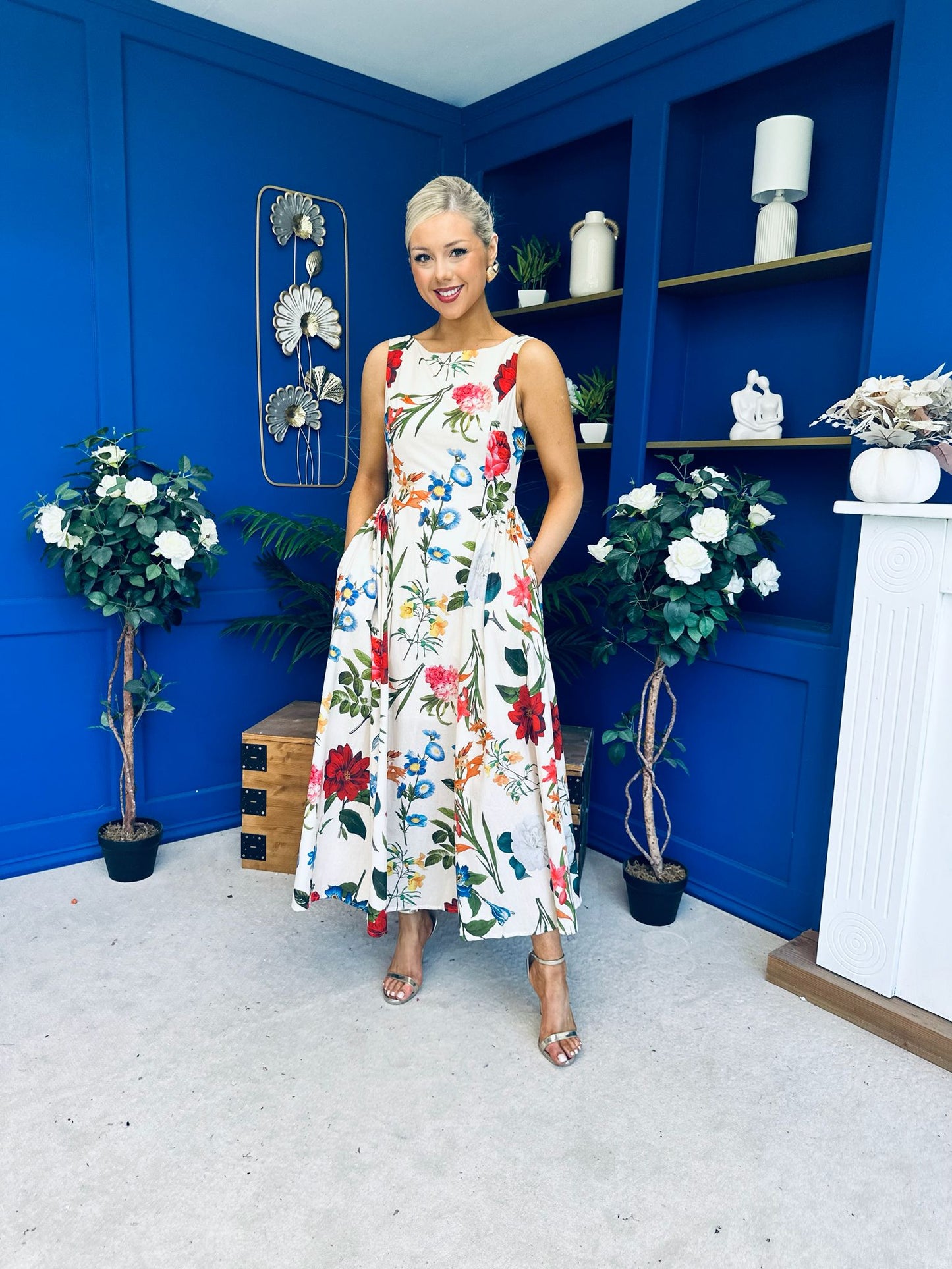 Grayson Detailed Midi Dress Floral Cream