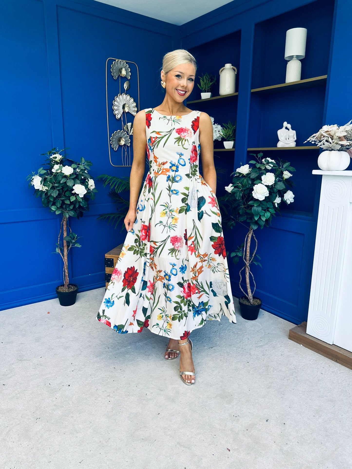 Grayson Detailed Midi Dress Floral Cream