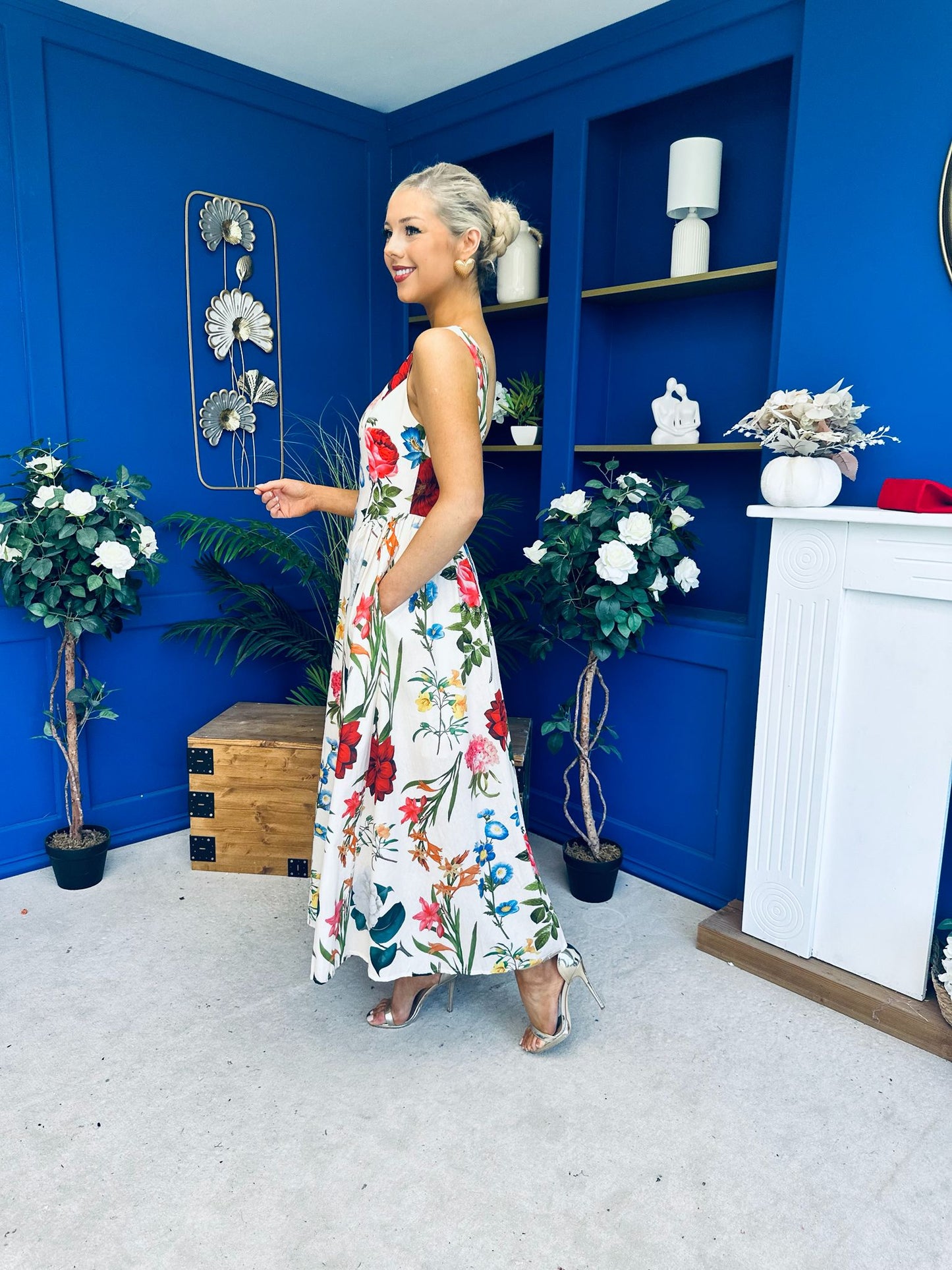 Grayson Detailed Midi Dress Floral Cream