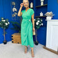 Opal Gold Clasp Detailed Midi Dress Emerald