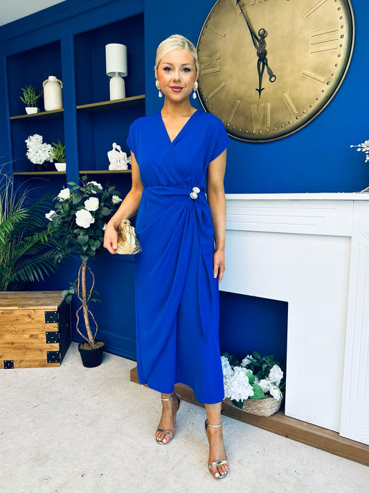 Opal Gold Clasp Detailed Midi Dress Cobalt