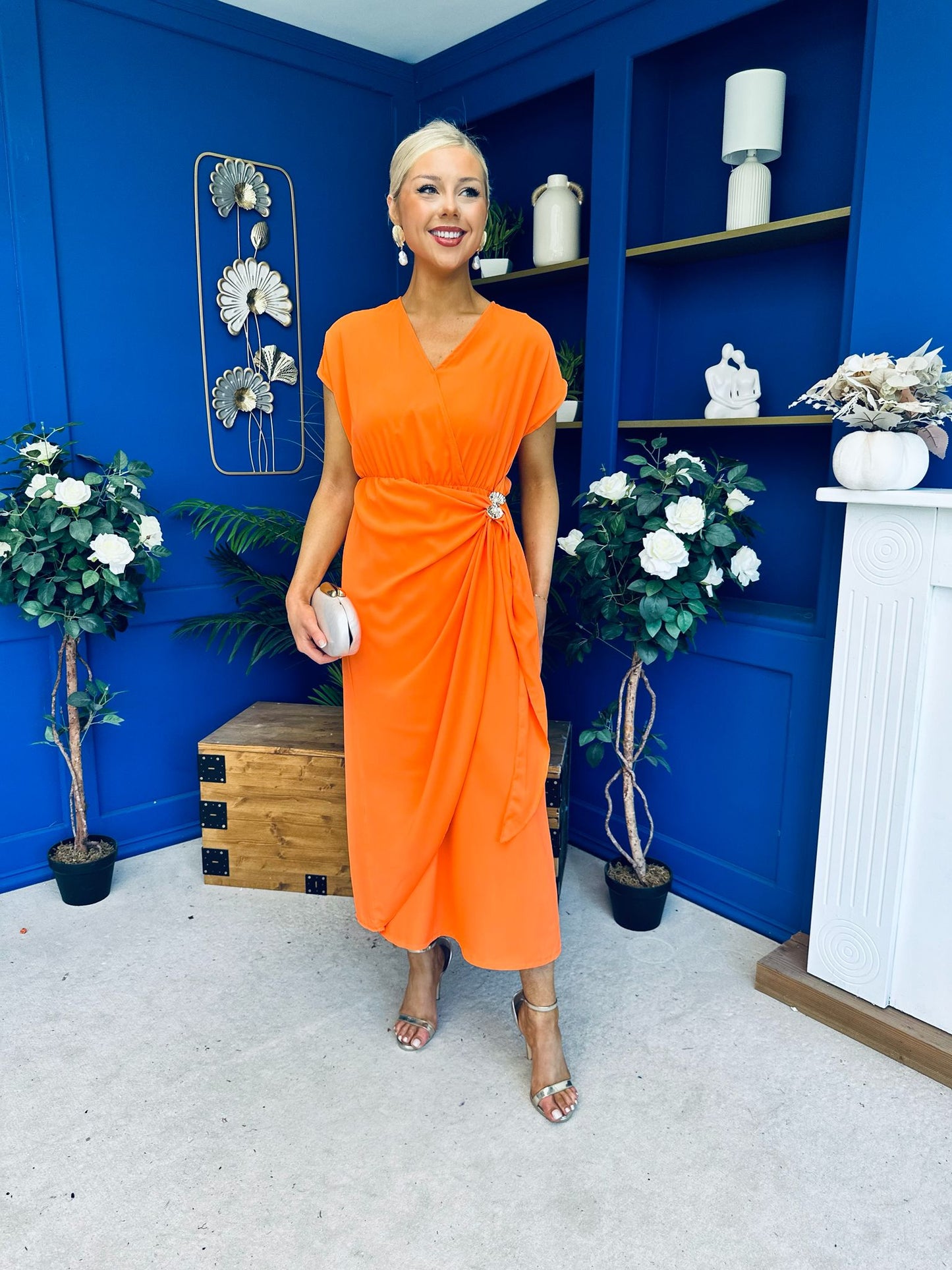 Opal Gold Clasp Detailed Midi Dress Amber