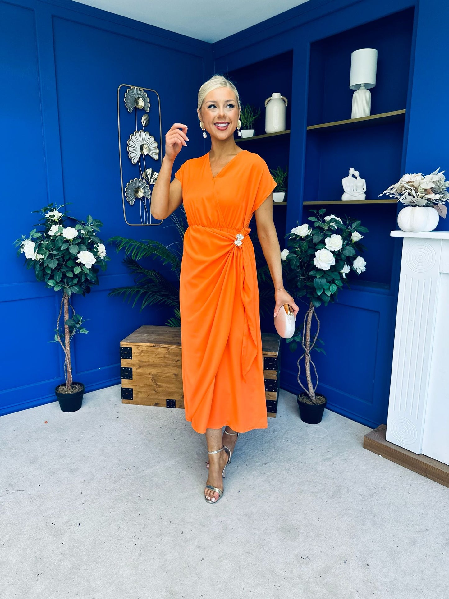 Opal Gold Clasp Detailed Midi Dress Amber
