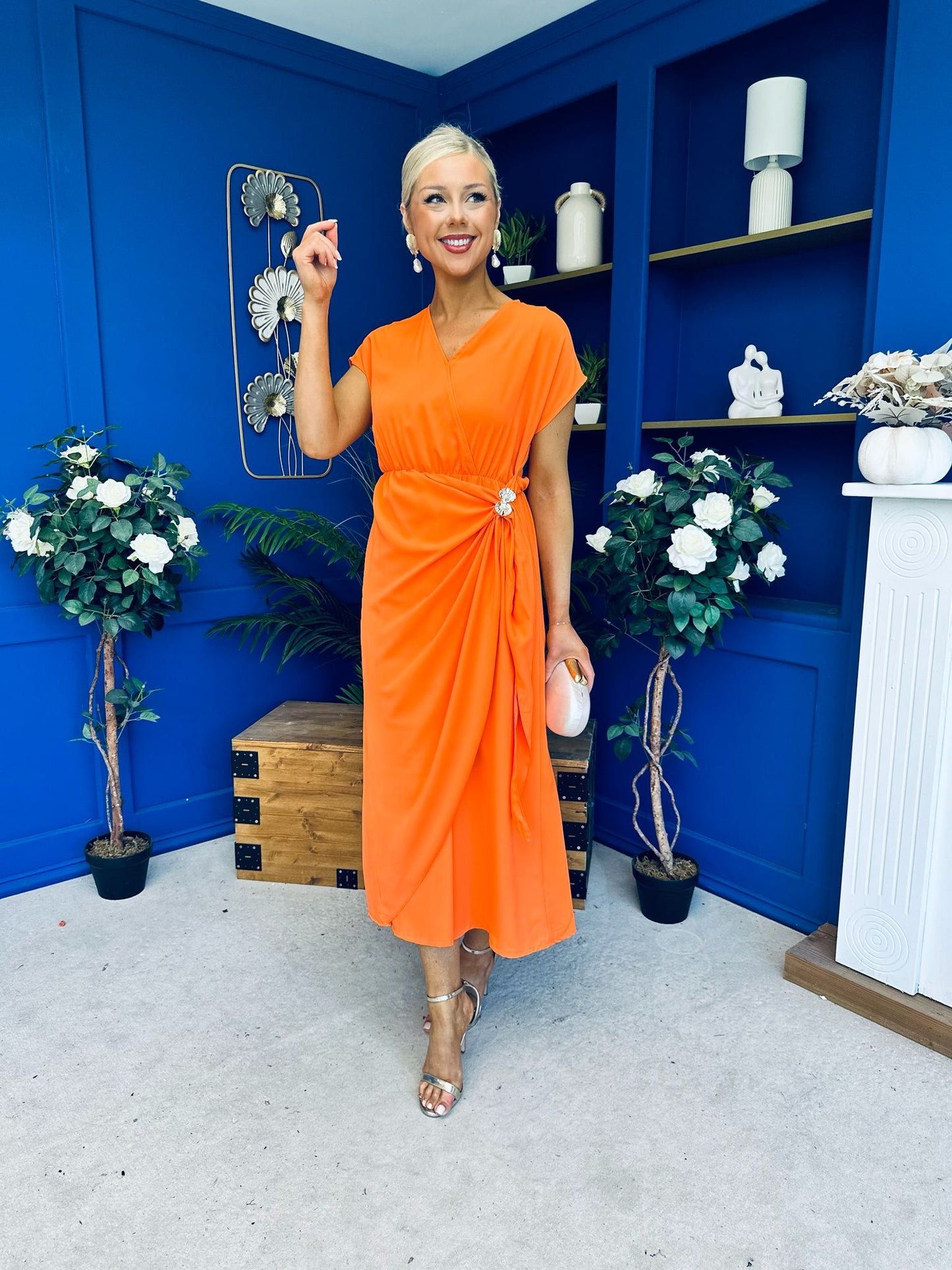 Opal Gold Clasp Detailed Midi Dress Amber