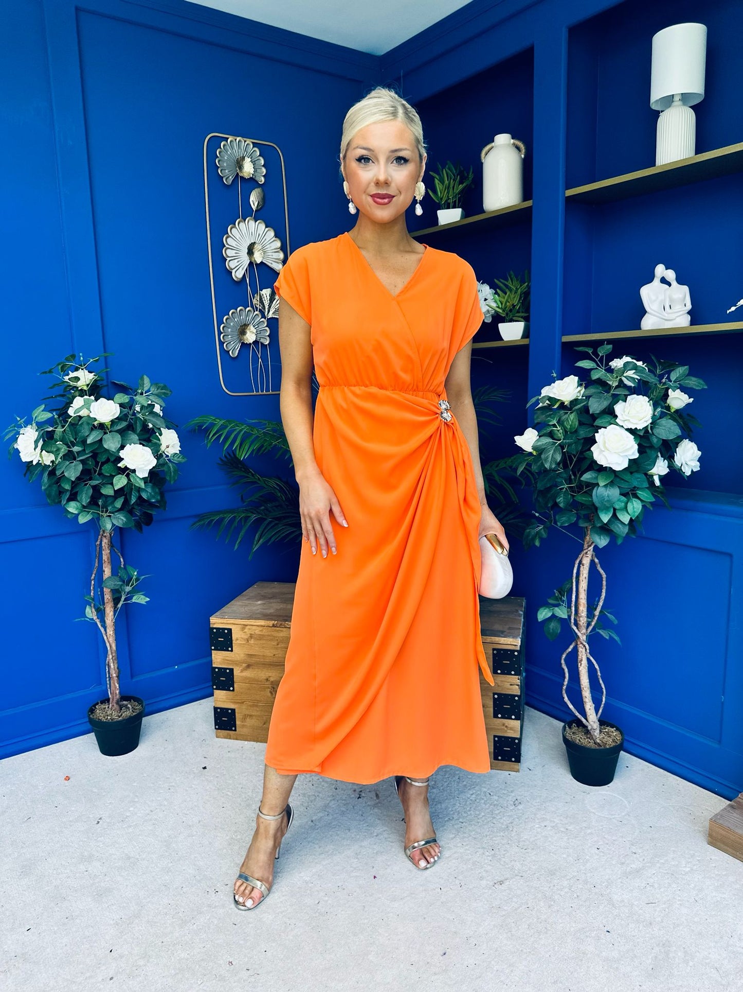 Opal Gold Clasp Detailed Midi Dress Amber