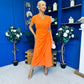 Opal Gold Clasp Detailed Midi Dress Amber