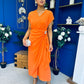 Opal Gold Clasp Detailed Midi Dress Amber