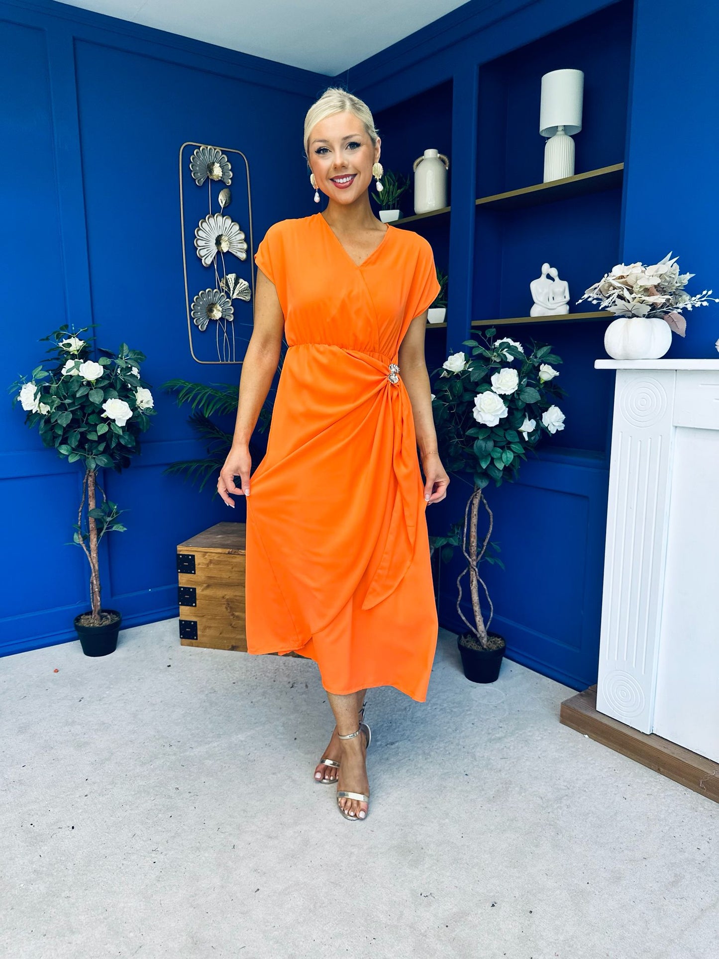 Opal Gold Clasp Detailed Midi Dress Amber