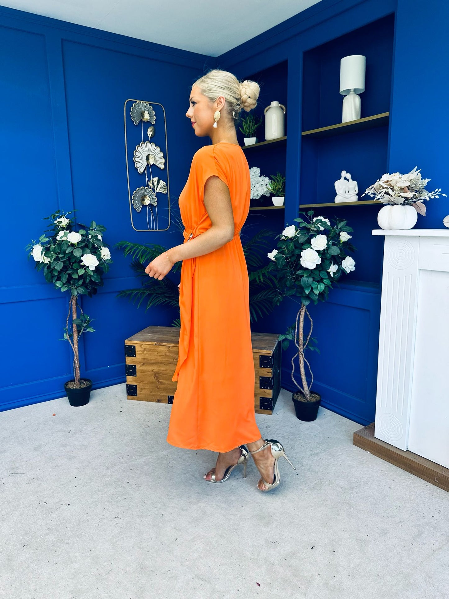 Opal Gold Clasp Detailed Midi Dress Amber
