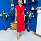 Opal Gold Clasp Detailed Midi Dress Red