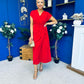 Opal Gold Clasp Detailed Midi Dress Red
