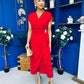 Opal Gold Clasp Detailed Midi Dress Red