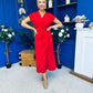 Opal Gold Clasp Detailed Midi Dress Red