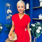 Opal Gold Clasp Detailed Midi Dress Red