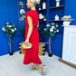 Opal Gold Clasp Detailed Midi Dress Red