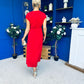 Opal Gold Clasp Detailed Midi Dress Red