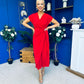 Opal Gold Clasp Detailed Midi Dress Red