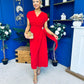Opal Gold Clasp Detailed Midi Dress Red