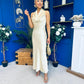 Deirdre Cowl Neck Satin Occasion Dress Blush Yellow
