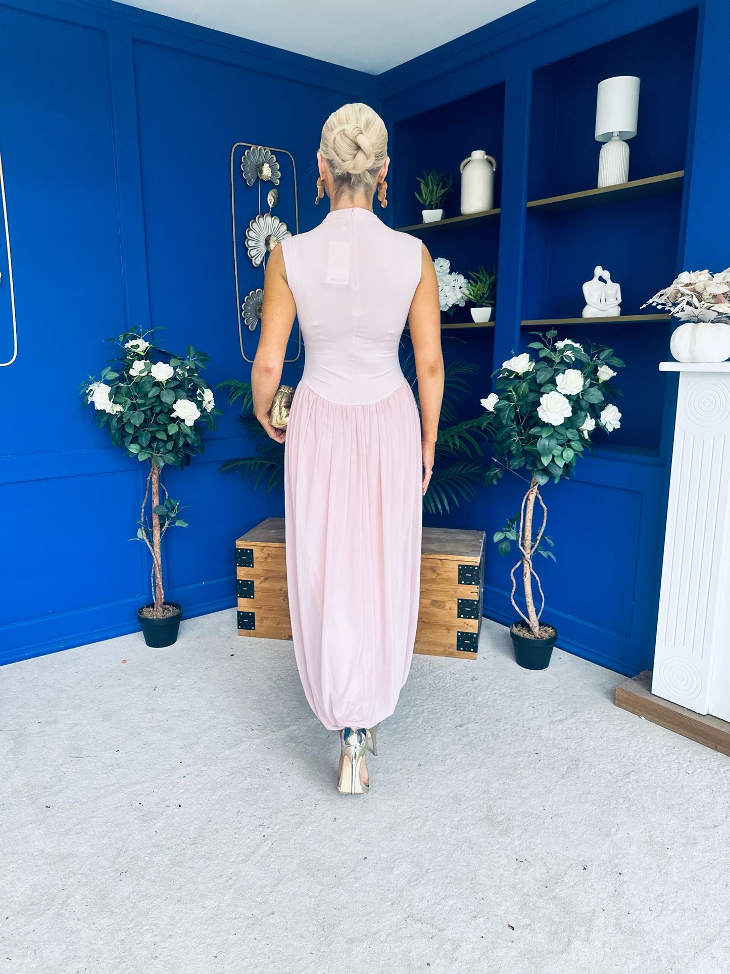 Faye Drop Waist Detailed Midi Dress Pink