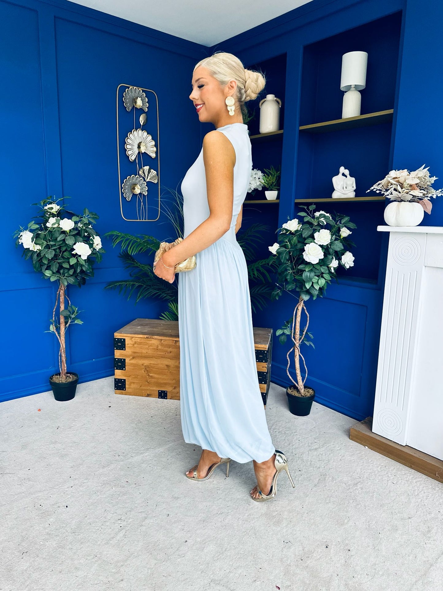 Faye Drop Waist Detailed Midi Dress Blue