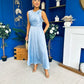 Blake Gathered Satin Occasion Dress Blue