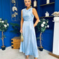 Blake Gathered Satin Occasion Dress Blue