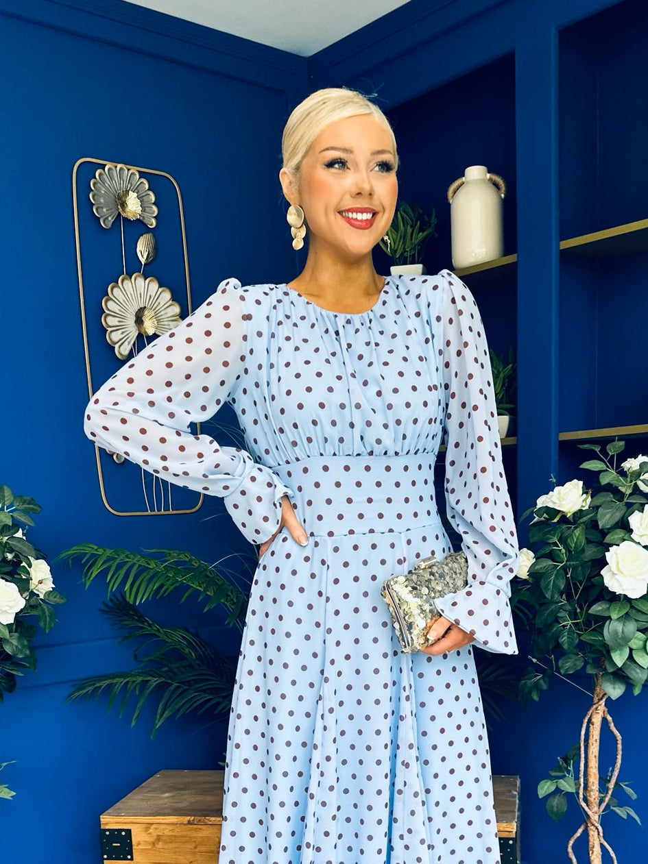 Kaylinn Banded Midi Dress Coco Polka Blue