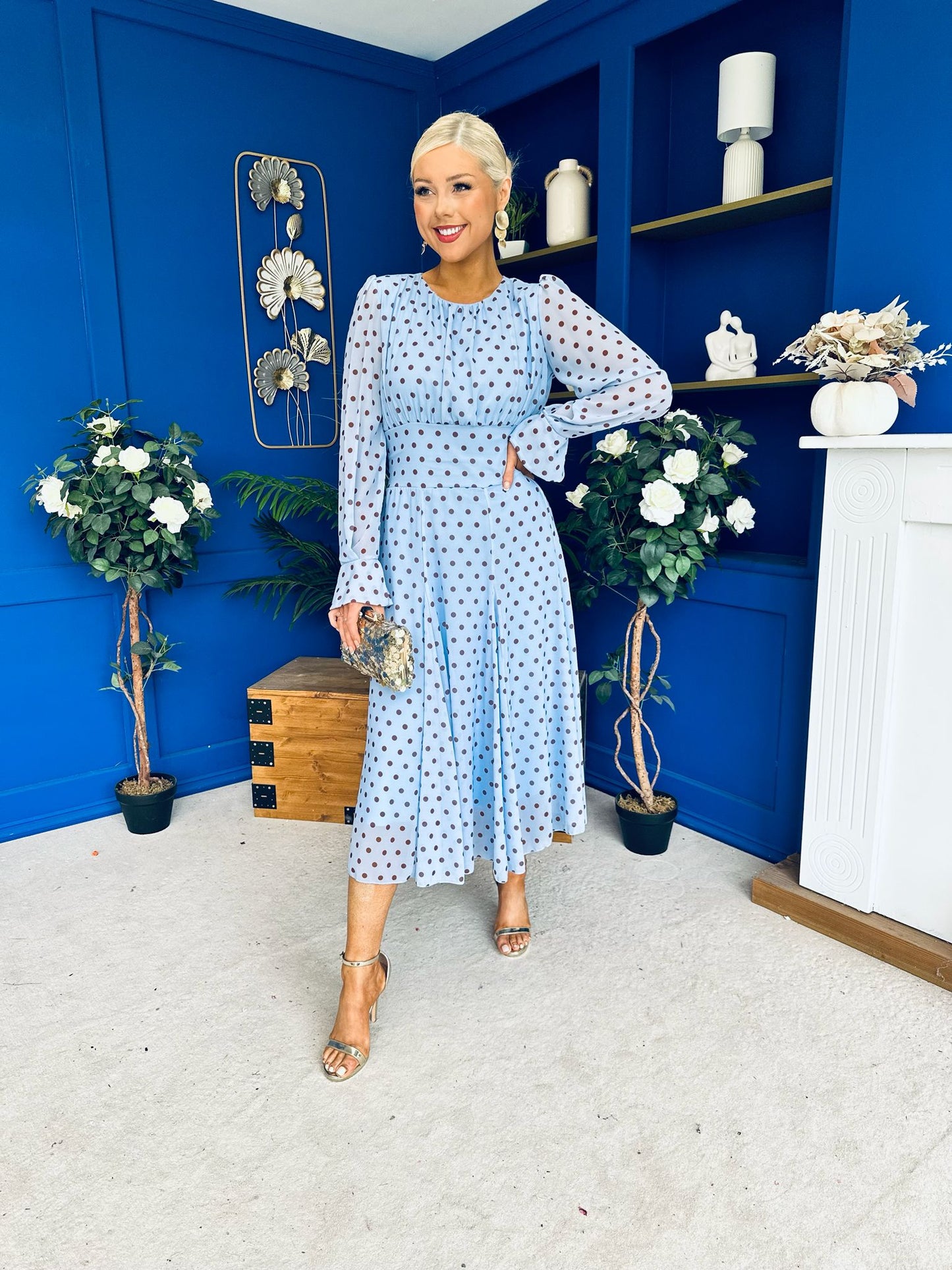 Kaylinn Banded Midi Dress Coco Polka Blue